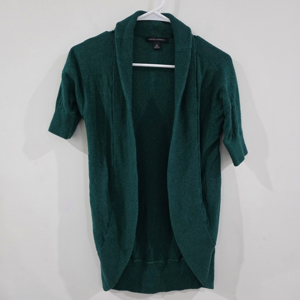 Y2k Banana Republic Womens Cardigan Size XS Green Wool Cashmere Short Sleeve